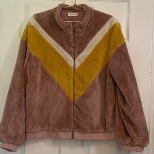 Roolee Teddy Bear Jacket Mauve, Yellow,and White Size Large